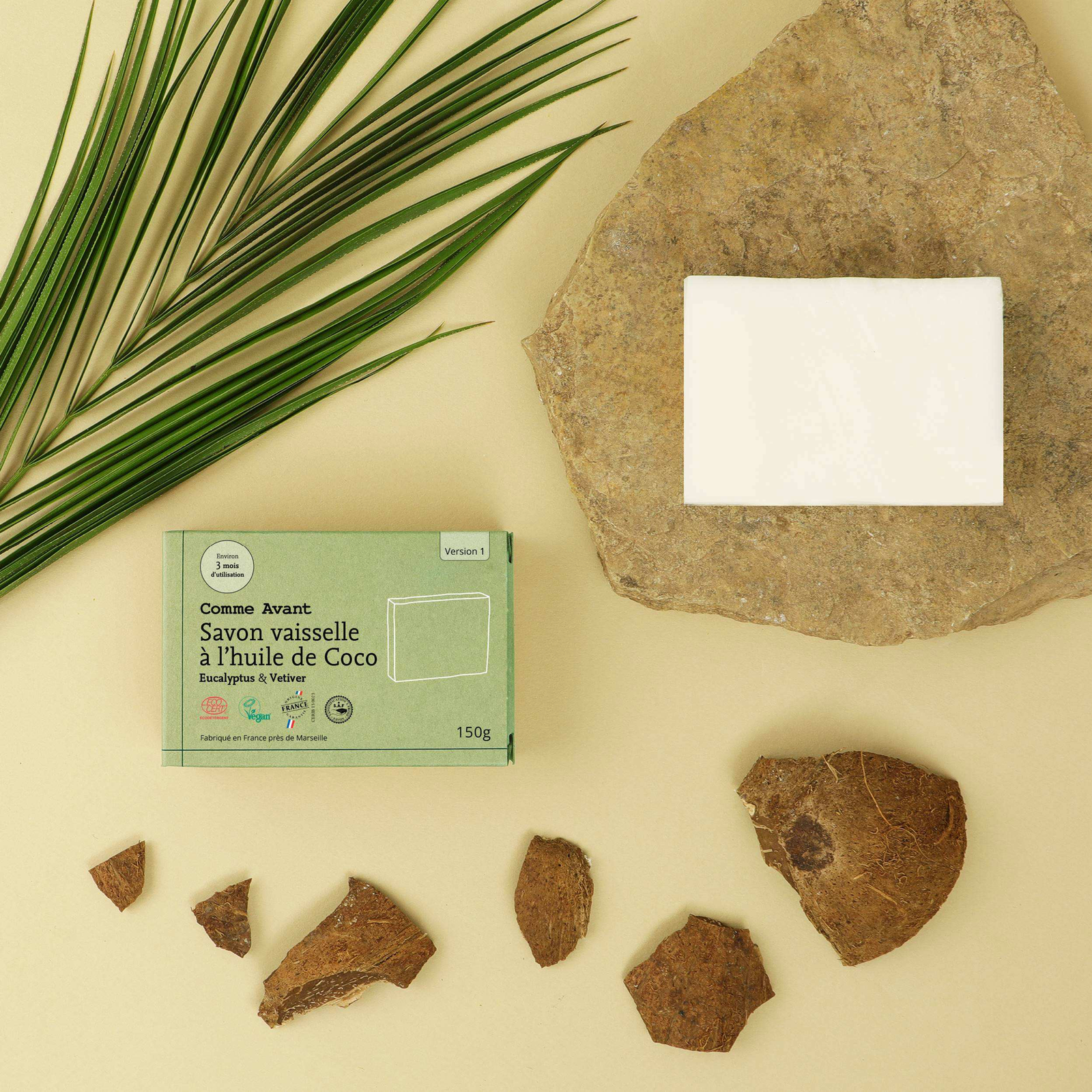 Savon vaisselle solide Comme Avant à l'huile de coco, eucalyptus et vétiver